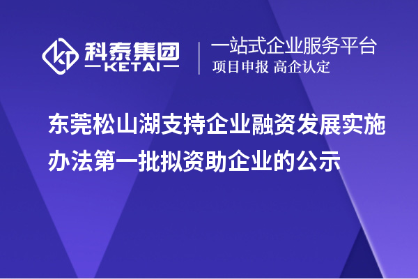 东莞松山湖支持企业融资发展实施办法第一批拟资助企业的公示