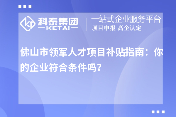 佛山市领军人才项目补贴指南：你的企业符合条件吗？