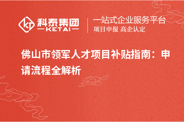 佛山市领军人才项目补贴指南：申请流程全解析