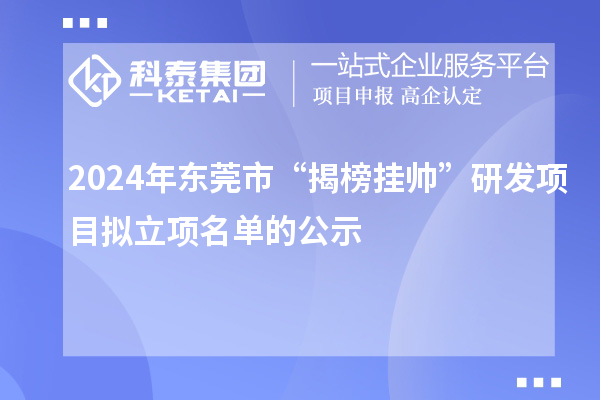 2024年东莞市“揭榜挂帅”研发项目拟立项名单的公示