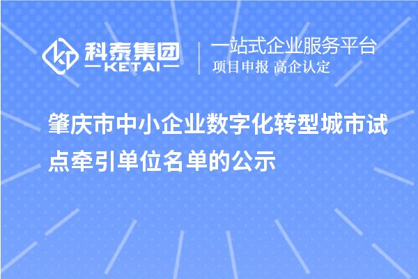 肇庆市中小企业数字化转型城市试点牵引单位名单的公示