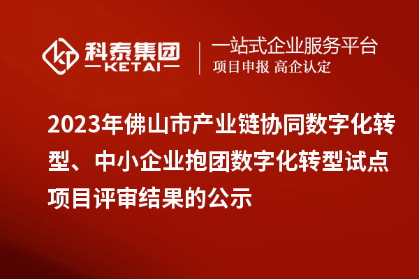 2023年佛山市产业链协同数字化转型、中小企业抱团数字化转型试点项目评审结果的公示