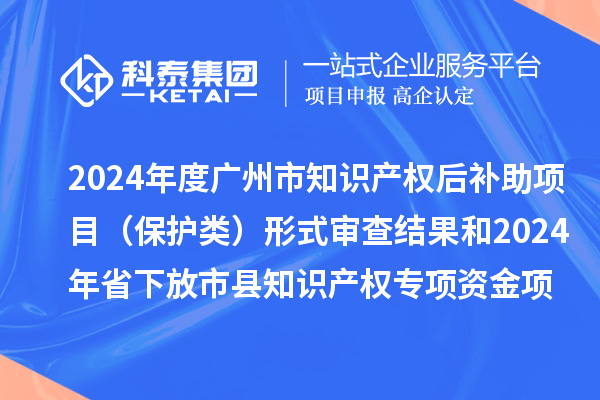 2024年度广州市知识产权后补助项目（保护类）形式审查结果和2024年省下放市县知识产权专项资金项目（保护类）评审结果公示