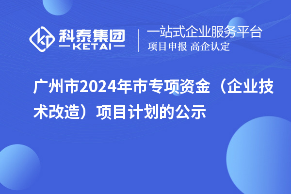 广州市2024年市专项资金（企业技术改造）项目计划的公示