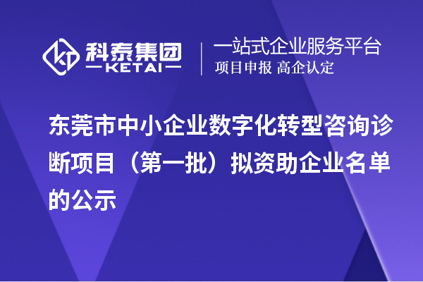 东莞市中小企业数字化转型咨询诊断项目（第一批）拟资助企业名单的公示