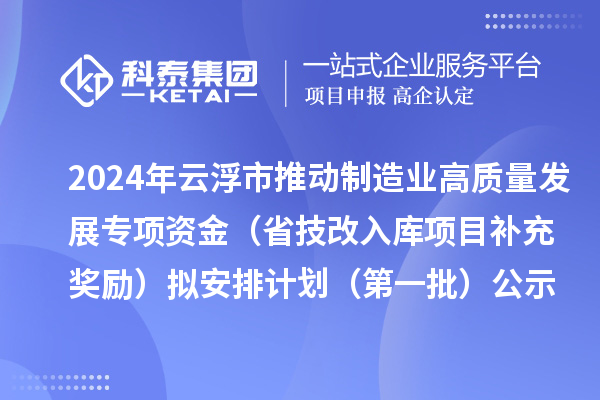 2024年云浮市推动制造业高质量发展专项资金（省技改入库项目补充奖励）拟安排计划（第一批）公示