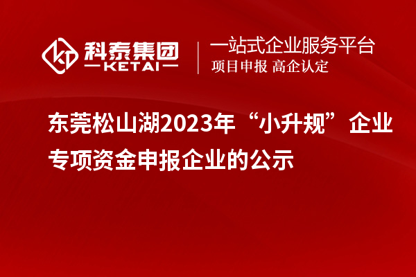 东莞松山湖2023年“小升规”企业专项资金申报企业的公示