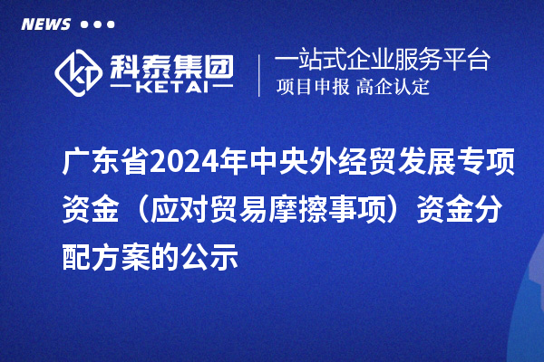 广东省2024年中央外经贸发展专项资金（应对贸易摩擦事项）资金分配方案的公示