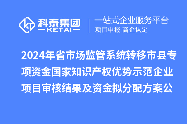 2024年省市场监管系统转移市县专项资金国家知识产权优势示范企业项目审核结果及资金拟分配方案公示