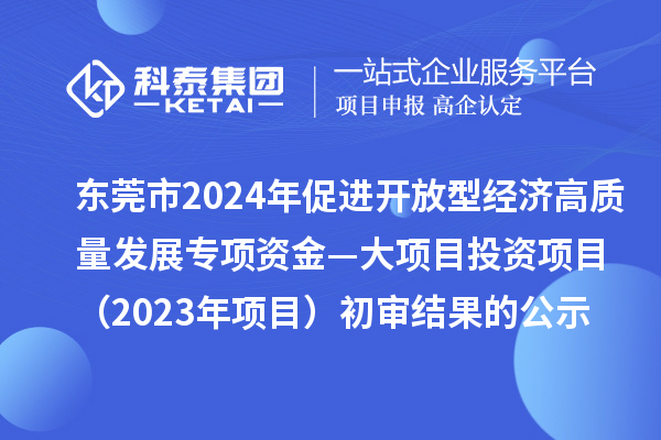 东莞市2024年促进开放型经济高质量发展专项资金—大项目投资项目（2023年项目）初审结果的公示