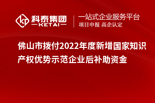 佛山市拨付2022年度新增国家知识产权优势示范企业后补助资金