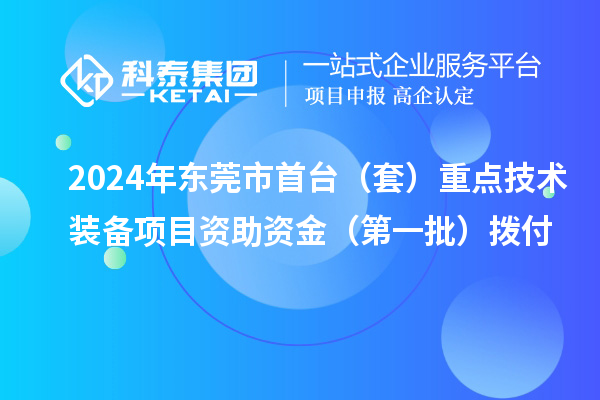 2024年东莞市首台（套）重点技术装备项目资助资金（第一批）拨付