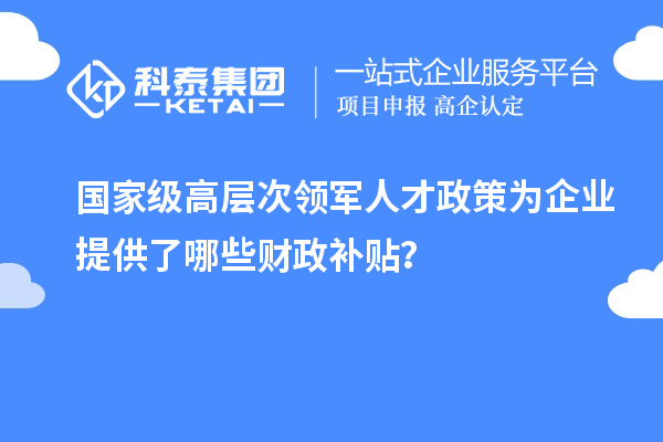 国家级高层次领军人才政策为企业提供了哪些财政补贴？