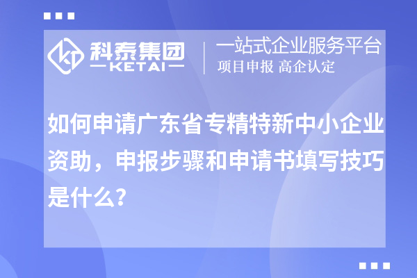 如何申请广东省专精特新中小企业资助，申报步骤和申请书填写技巧是什么？