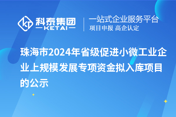 珠海市2024年省级促进小微工业企业上规模发展专项资金拟入库项目的公示