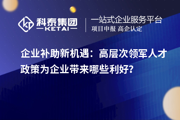 企业补助新机遇：高层次领军人才政策为企业带来哪些利好？