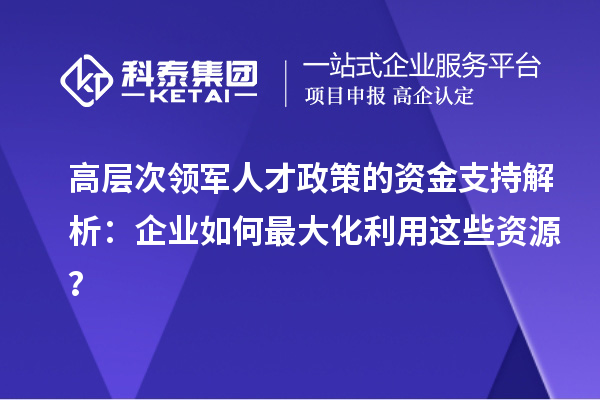 高层次领军人才政策的资金支持解析：企业如何最大化利用这些资源？