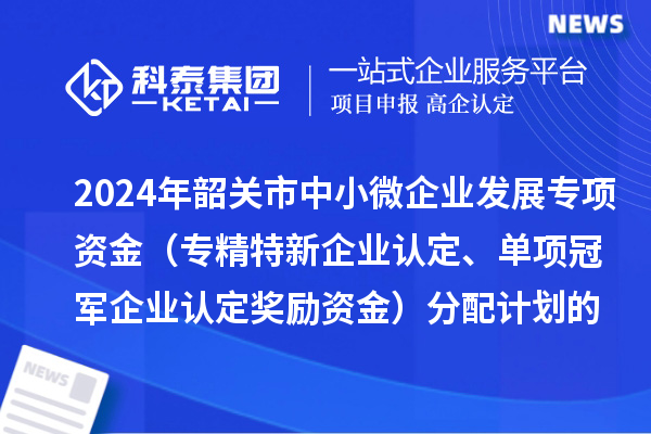 2024年韶关市中小微企业发展专项资金（专精特新企业认定、单项冠军企业认定奖励资金）分配计划的公示