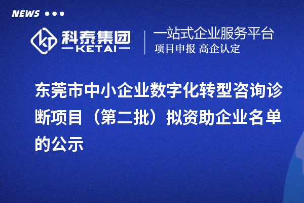 东莞市中小企业数字化转型咨询诊断项目（第二批）拟资助企业名单的公示