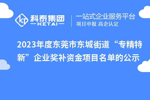 2023年度东莞市东城街道“专精特新”企业奖补资金项目名单的公示