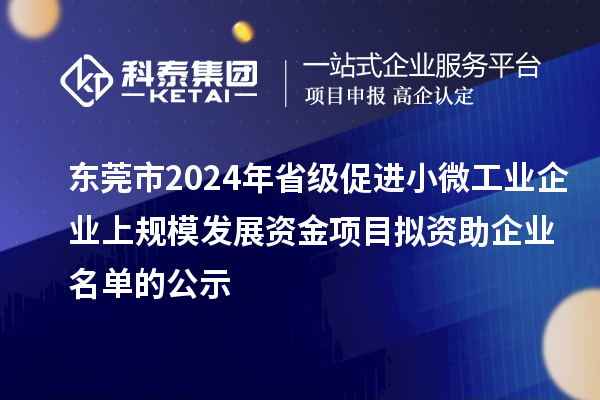 东莞市2024年省级促进小微工业企业上规模发展资金项目拟资助企业名单的公示