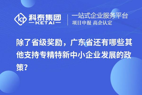 除了省级奖励，广东省还有哪些其他支持专精特新中小企业发展的政策？