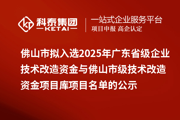 佛山市拟入选2025年广东省级企业技术改造资金与佛山市级技术改造资金项目库项目名单的公示