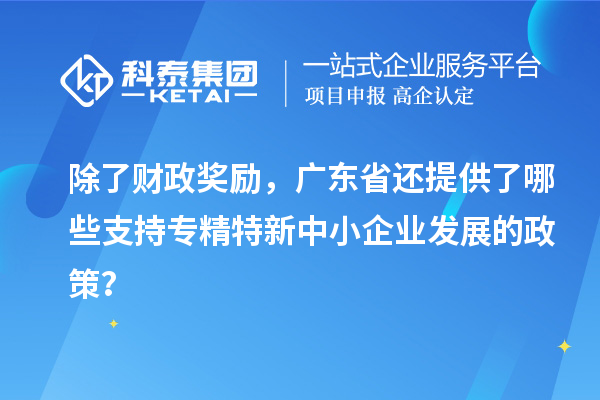 除了财政奖励，广东省还提供了哪些支持专精特新中小企业发展的政策？