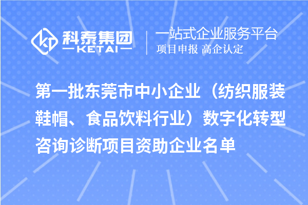 第一批东莞市中小企业（纺织服装鞋帽、食品饮料行业）数字化转型咨询诊断项目资助企业名单