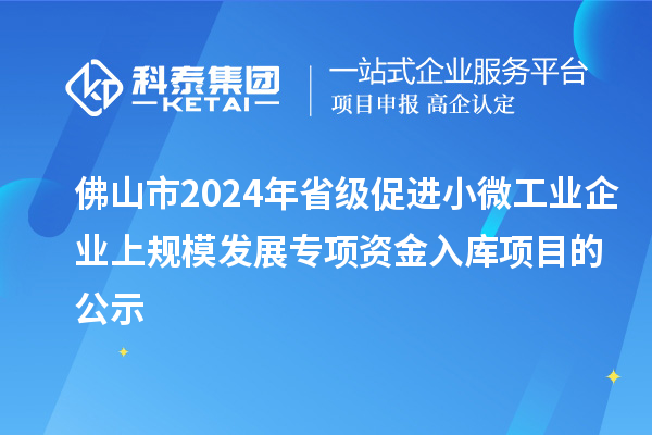 佛山市2024年省级促进小微工业企业上规模发展专项资金入库项目的公示