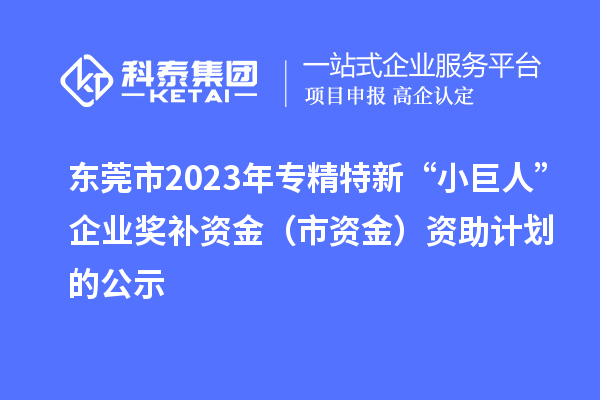 东莞市2023年专精特新“小巨人”企业奖补资金（市资金）资助计划的公示