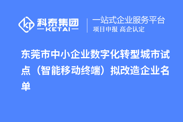 东莞市中小企业数字化转型城市试点（智能移动终端）拟改造企业名单