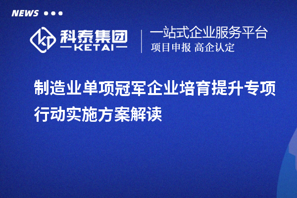 制造业单项冠军企业培育提升专项行动实施方案解读