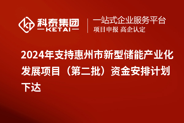 2024年支持惠州市新型储能产业化发展项目（第二批）资金安排计划下达