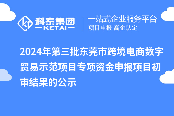 2024年第三批东莞市跨境电商数字贸易示范项目专项资金申报项目初审结果的公示