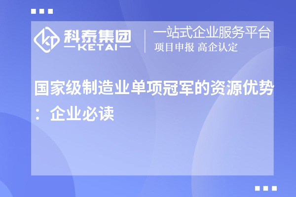 国家级制造业单项冠军的资源优势：企业必读