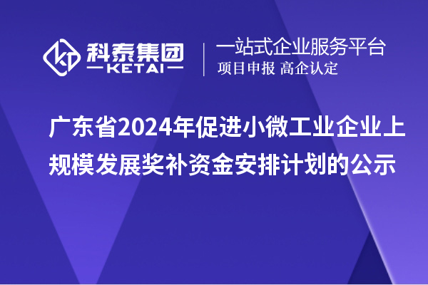 广东省2024年促进小微工业企业上规模发展奖补资金安排计划的公示