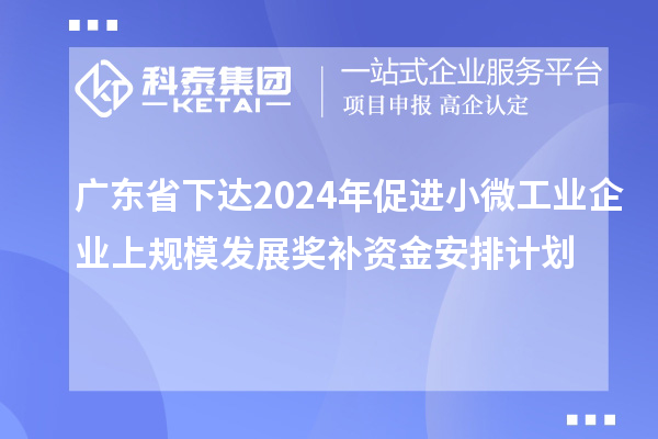 广东省下达2024年促进小微工业企业上规模发展奖补资金安排计划