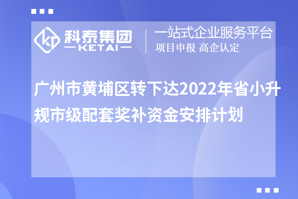 广州市黄埔区转下达2022年省小升规市级配套奖补资金安排计划