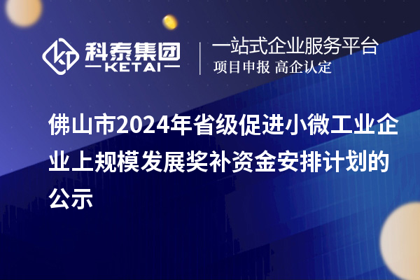 佛山市2024年省级促进小微工业企业上规模发展奖补资金安排计划的公示