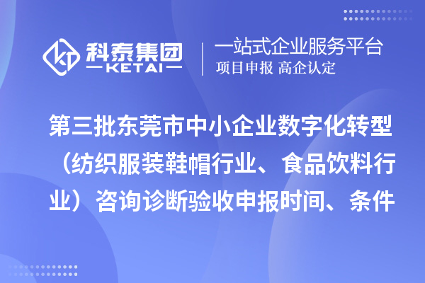 第三批东莞市中小企业数字化转型（纺织服装鞋帽行业、食品饮料行业）咨询诊断验收申报时间、条件要求、扶持奖励