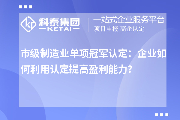 市级制造业单项冠军认定：企业如何利用认定提高盈利能力？