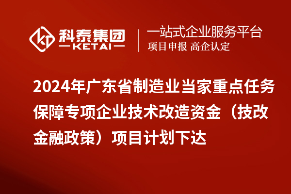 2024年广东省制造业当家重点任务保障专项企业技术改造资金（技改金融政策）项目计划下达