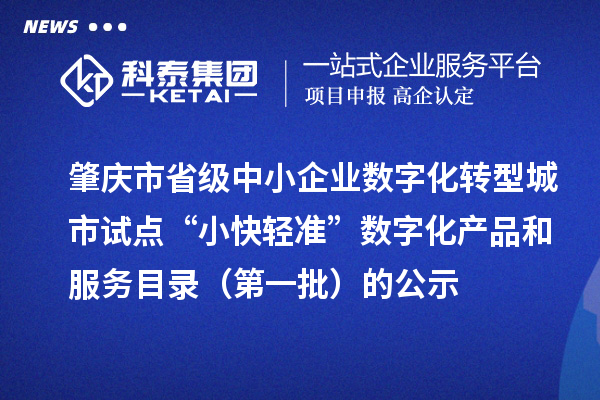 肇庆市省级中小企业数字化转型城市试点“小快轻准”数字化产品和服务目录（第一批）的公示