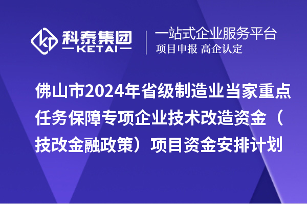 佛山市2024年省级制造业当家重点任务保障专项企业技术改造资金（技改金融政策）项目资金安排计划的公示