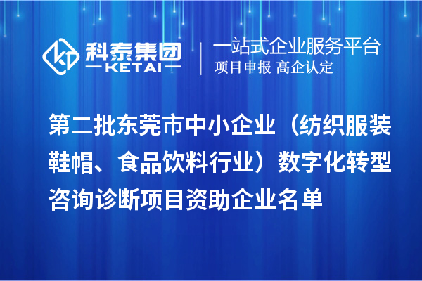 第二批东莞市中小企业（纺织服装鞋帽、食品饮料行业）数字化转型咨询诊断项目资助企业名单