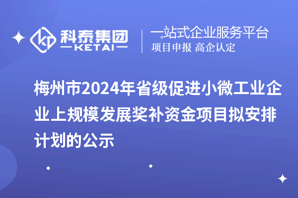 梅州市2024年省级促进小微工业企业上规模发展奖补资金项目拟安排计划的公示