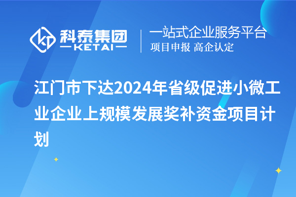 江门市下达2024年省级促进小微工业企业上规模发展奖补资金项目计划