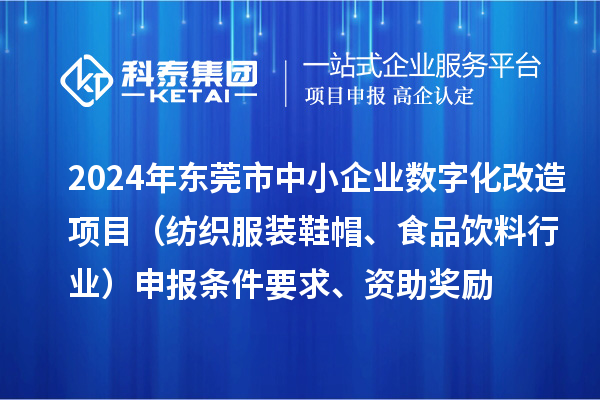 2024年东莞市中小企业数字化转型城市试点专项资金数字化改造项目（纺织服装鞋帽、食品饮料行业）申报条件要求、资助奖励