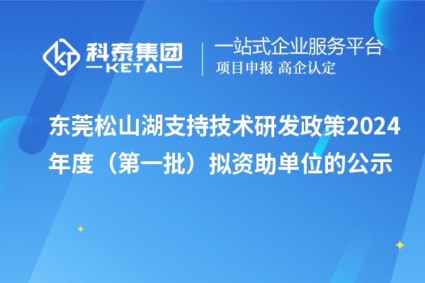 东莞松山湖支持技术研发政策2024年度（第一批）拟资助单位的公示